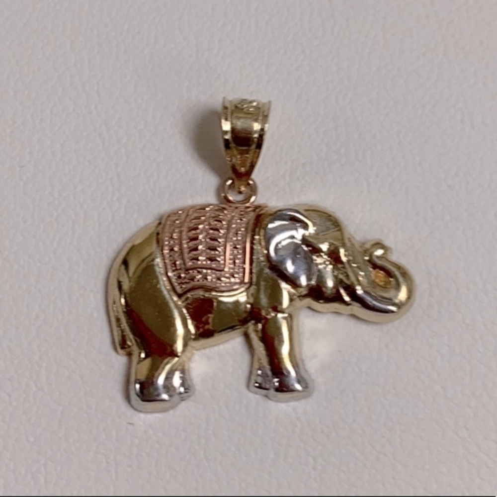 14K tri color Gold Elephant Pendant - Picture 2 of 12